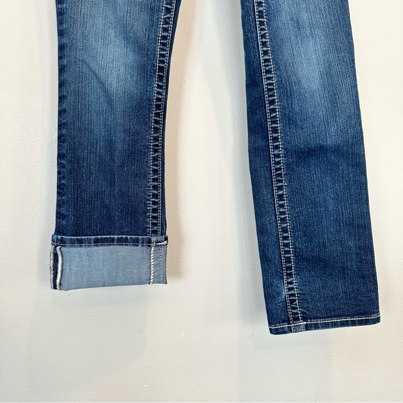 Miss Me Denim Jeans Easy Capri Rolled Adjustable Straight Leg Rhinestones Bling - Picture 4 of 16